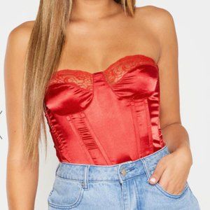 RED LACE TRIM SATIN CORSET